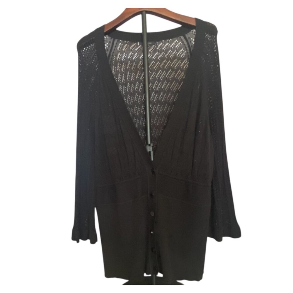 Anne Klein Womens Black Button-Front Knit Cardigan Sweater 2X Witchy Whimseygoth